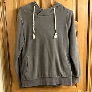 BKE Pullover Drawstring Tie Grey Fleece Hooded Sweatshirt Hoodie